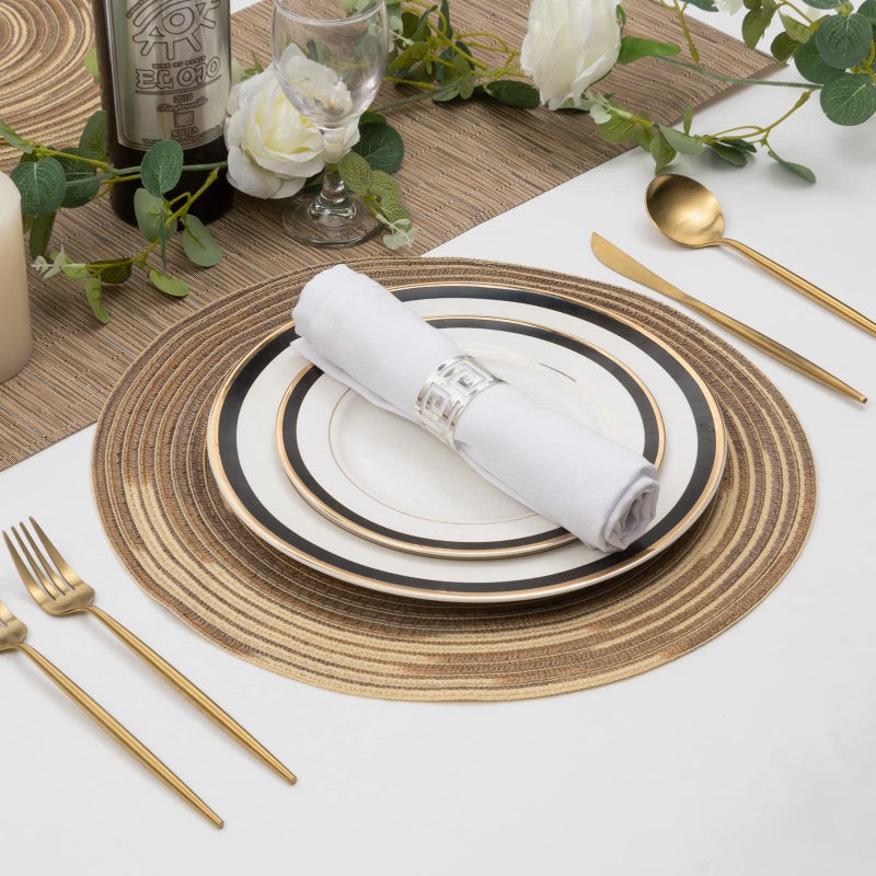 SHACOS Round Braided Placemats 15 inch Set of 4 Variegated Washable Kitchen Table Place Mats Table Mats for Home Wedding Party (Rainbow Brown, 4) - Image 5